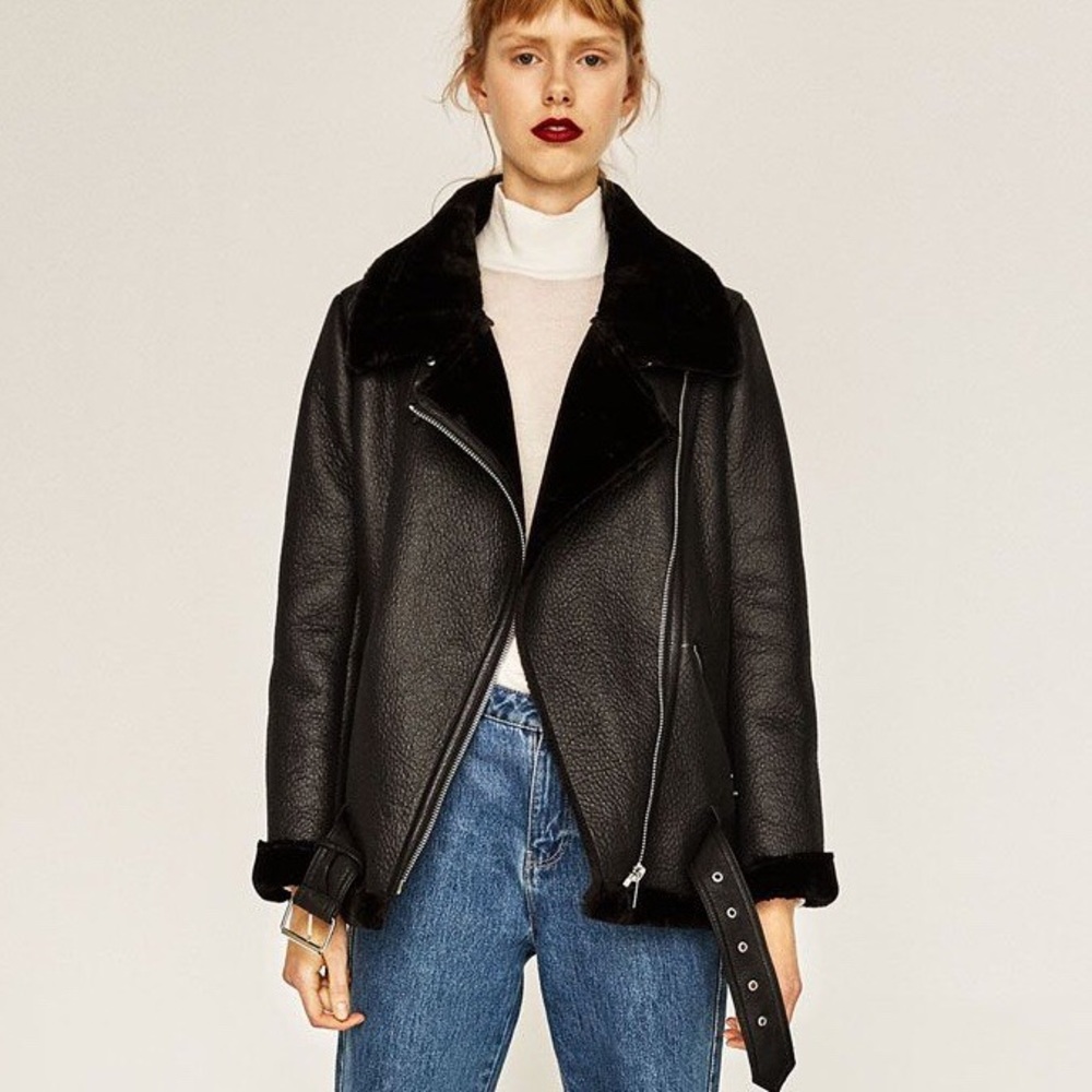 Zara Oversized Black Faux Leather Moto Jacket